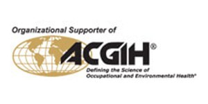 Offizielles Logo des ACGIH-Organisationsförderers mit dem goldenen Globus-Isotyp und dem institutionellen Slogan auf weißem Hintergrund.